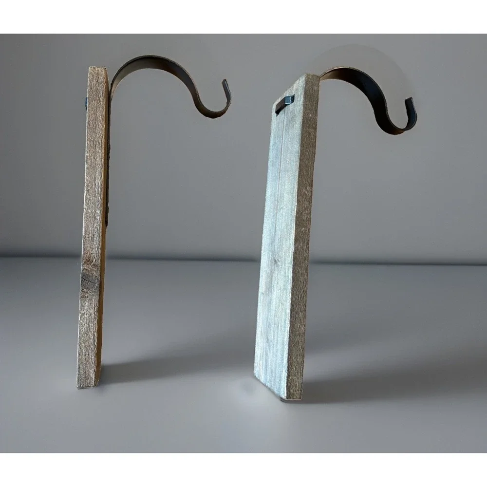 New Rustic Farmhouse Wall Hanging Sconces Wood & Metal Hook Decor Set of 2